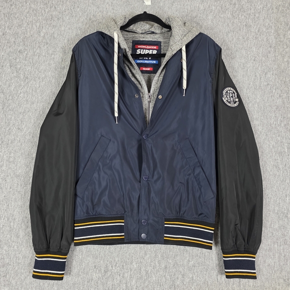 Superdry Upstate Men's Bomber Jacket Navy Black Grey Medium - Picture 1 of 14